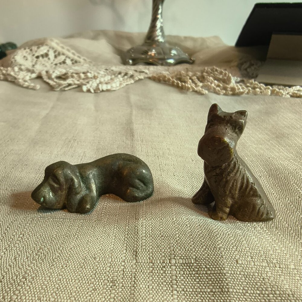 Vintage Solid Brass Hound and Scottie Dog Figures